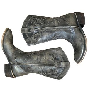 Bronx Women Grey Leather Star & Moon Cowboy boots